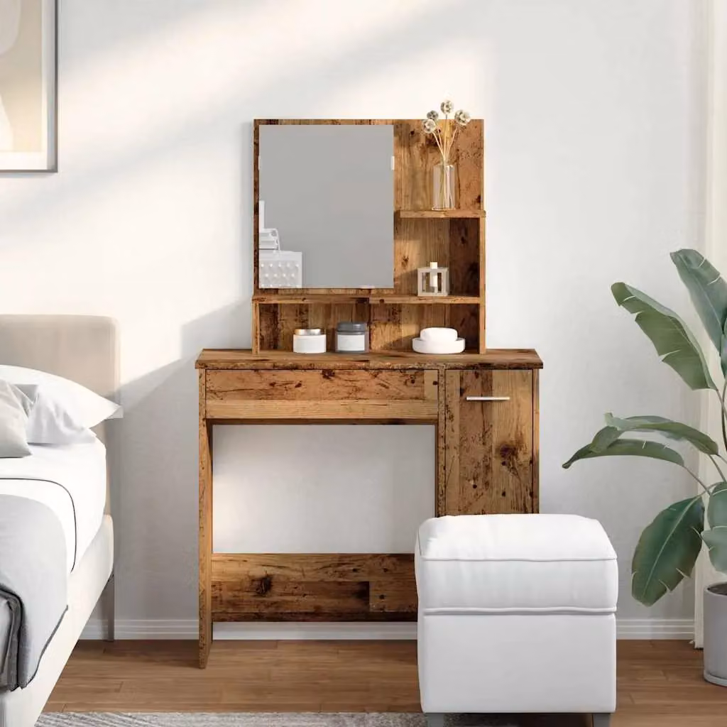 Berkfield Home Dressing Table with Mirror in Brown Old Wood, W: 86.5 cm, D: 35 cm, H: 136 cm – 3