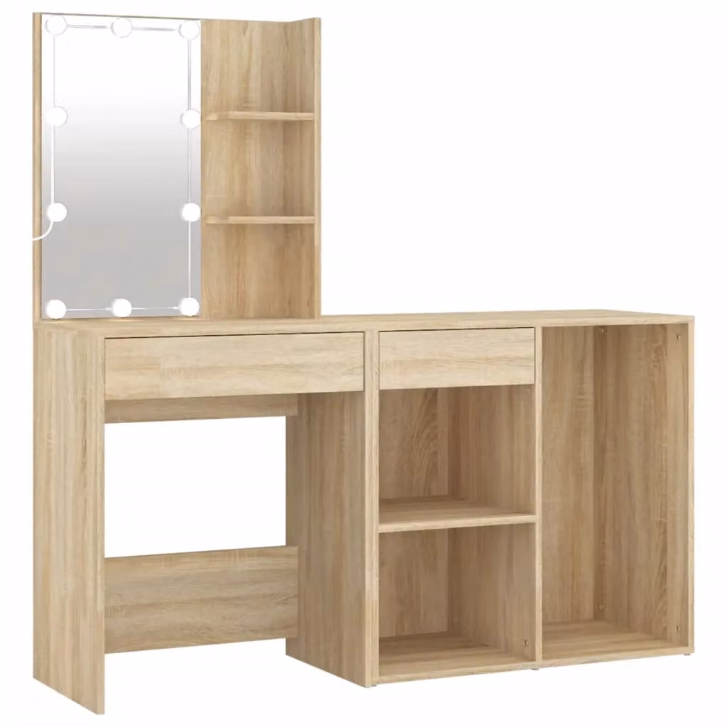Berkfield Home LED Dressing Table with Cabinet in Sonoma Oak Brown – 2