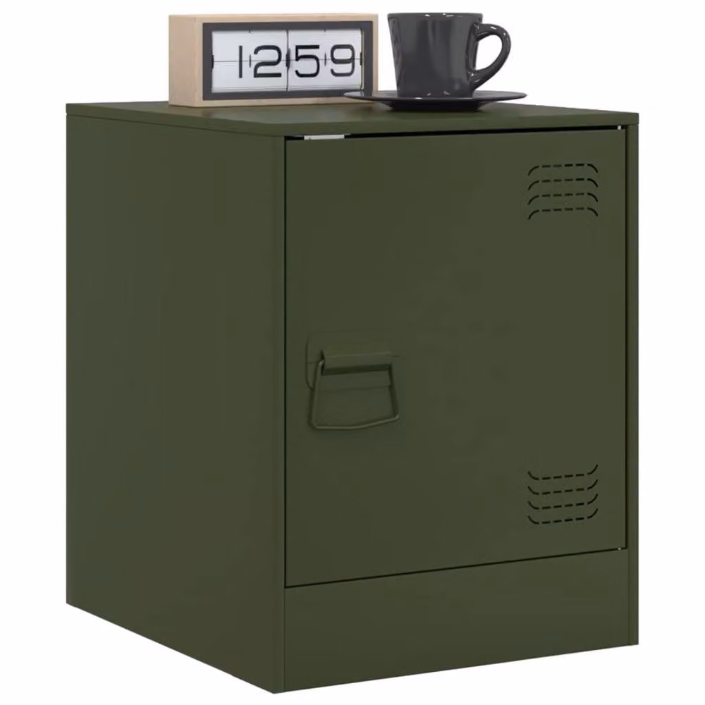 Berkfield Home Set of 2 Metal Bedside Cabinets in Olive Green, W/D/H: 34.5 x 39 x 44 cm – 2
