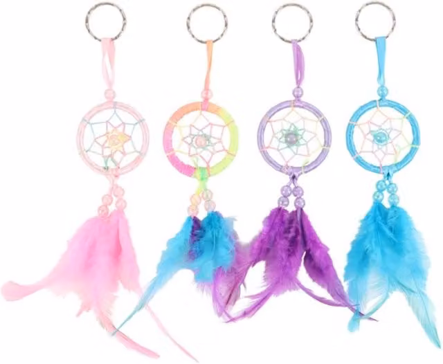 KDMK Set of 32 Mini Pastel Dreamcatchers with Display in Multicolour and Yellow