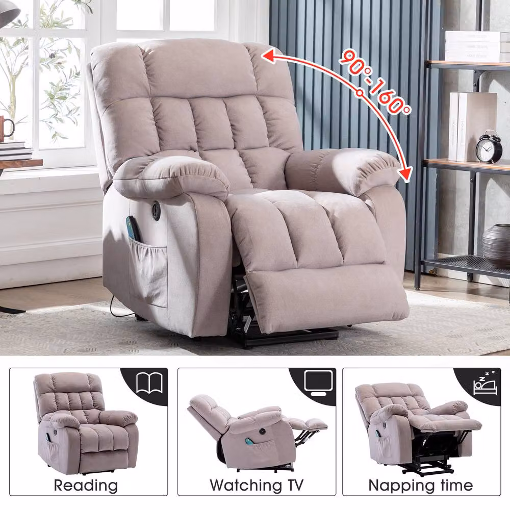 Matteo Electric Power Lift Recliner Chair in Beige Velvet Fabric – 3