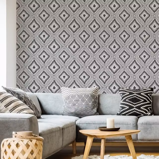 Superfresco Aztec Geometric Wallpaper in Grey