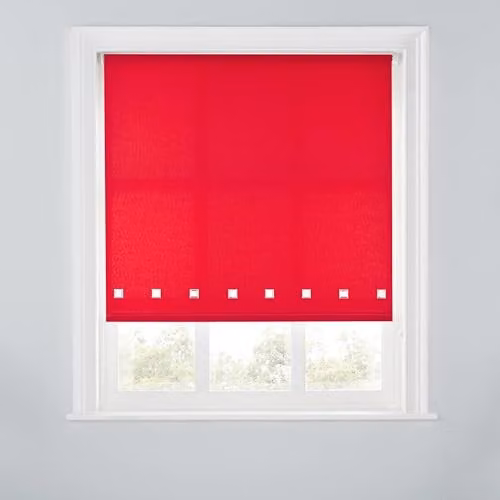A.Unique Home Trimmable Square Eyelet Roller Blind, Red, W: 150 cm, H: 170 cm