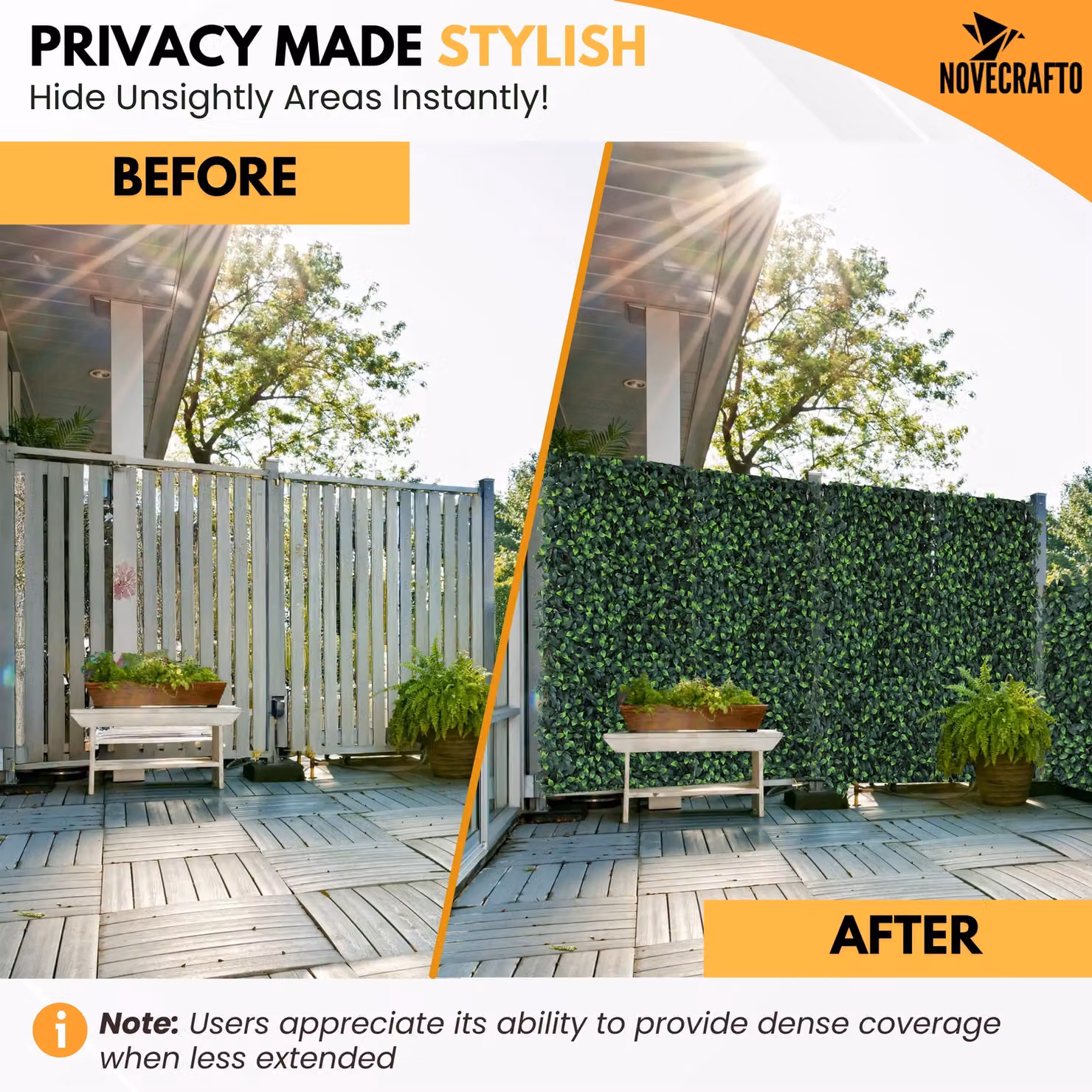Novecrafto Expanding Trellis Garden Privacy Screen with Artificial Green Leaves – 6