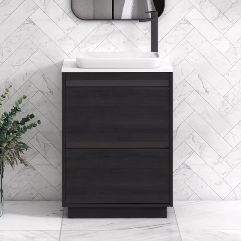Royal Bathrooms Orion 600mm Hale Floor Standing Vanity Unit with Qubix Basin and 2 Drawers in Plain White and Black Accent Trim