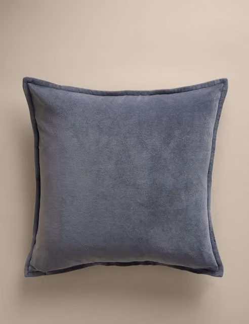 M&S Pure Cotton Velvet Square Cushion Cover in Blue