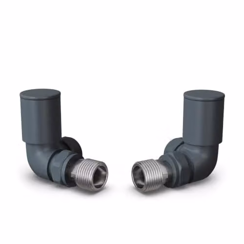 UK Radiators Matt Anthracite Modern Manual Corner Radiator Valve Pair with Round Handles (1/2 BSP, 8mm)