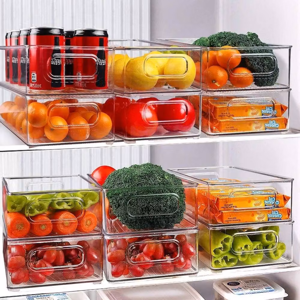 FLAVORA 6 Pack Stackable Clear Acrylic Kitchen Fridge Storage Organiser Baskets, Width: 50 cm – 2