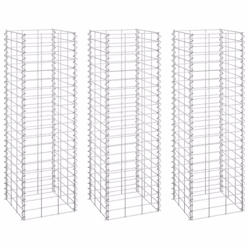 Berkfield Home Silver Metal Gabion Raised Beds, 3 Piece Set, W/D/H: 30 x 30 x 100 cm