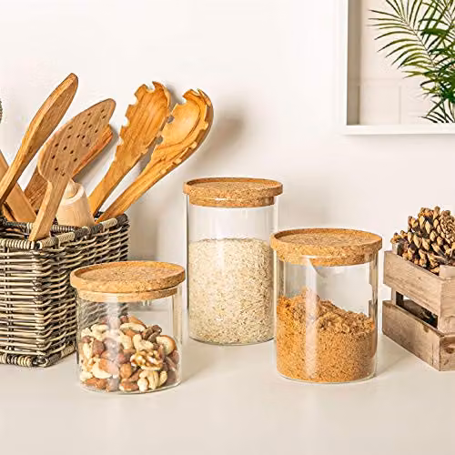 Argon Tableware Scandi Glass Storage Jar Set with Cork Lids in Transparent – 2