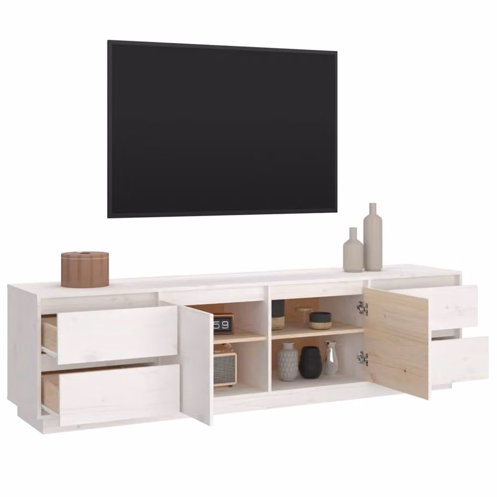 Berkfield Home Rustic White Solid Wood Pine TV Cabinet W: 176 cm, D: 47.5 cm, H: 47.5 cm – 3
