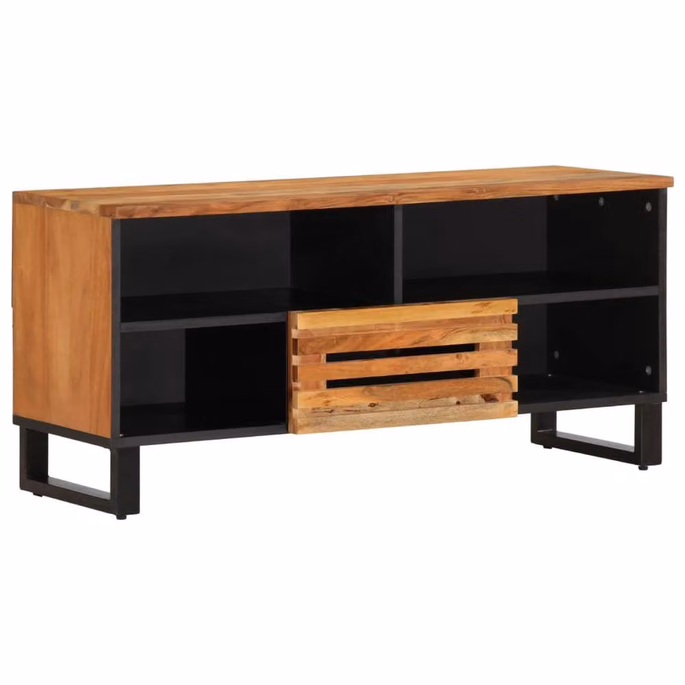 Berkfield Home Industrial TV Cabinet in Brown Solid Oiled Acacia Wood, W/D/H: 100 x 34 x 46 cm – 2