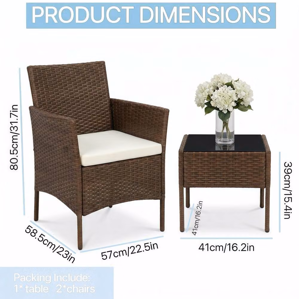 Alivio Modern Brown Polyrattan Bistro Set with 2 Lounge Armchairs, Cushions and Coffee Table – 7