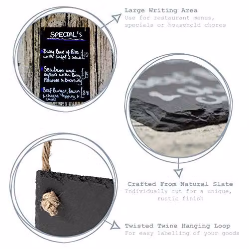 Nicola Spring Rustic Hanging Slate Chalkboard, Grey, W: 30 cm, H: 20 cm – 2