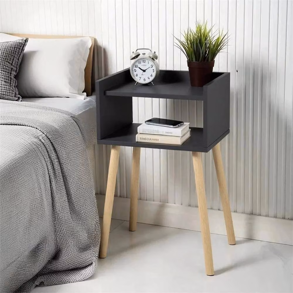Nordara Black Wooden Bedside Table and Nightstand with Glass Details – 4