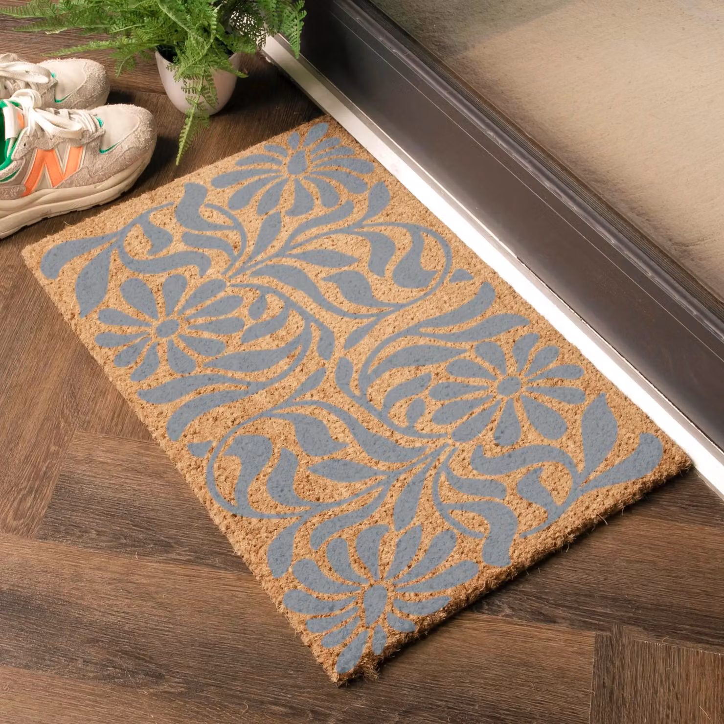 Artsy Mats Grey Floral Art Nouveau Coir Doormat, W: 60 cm, D: 40 cm – 2