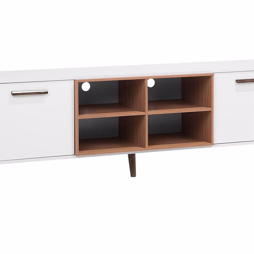 Wyld and Coco Aura TV Stand in White and Brown Rubberwood, Mid-Century Style, W/D/H: 180.0 x 40.0 x 60.0 cm – 2