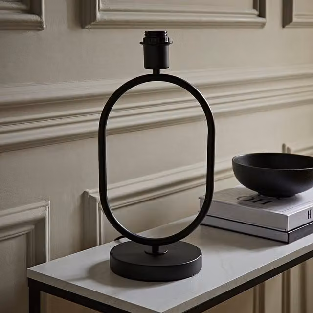 ValueLights Antonia Art Deco Oval Metal Tabletop Lamp Base in Black and Gold