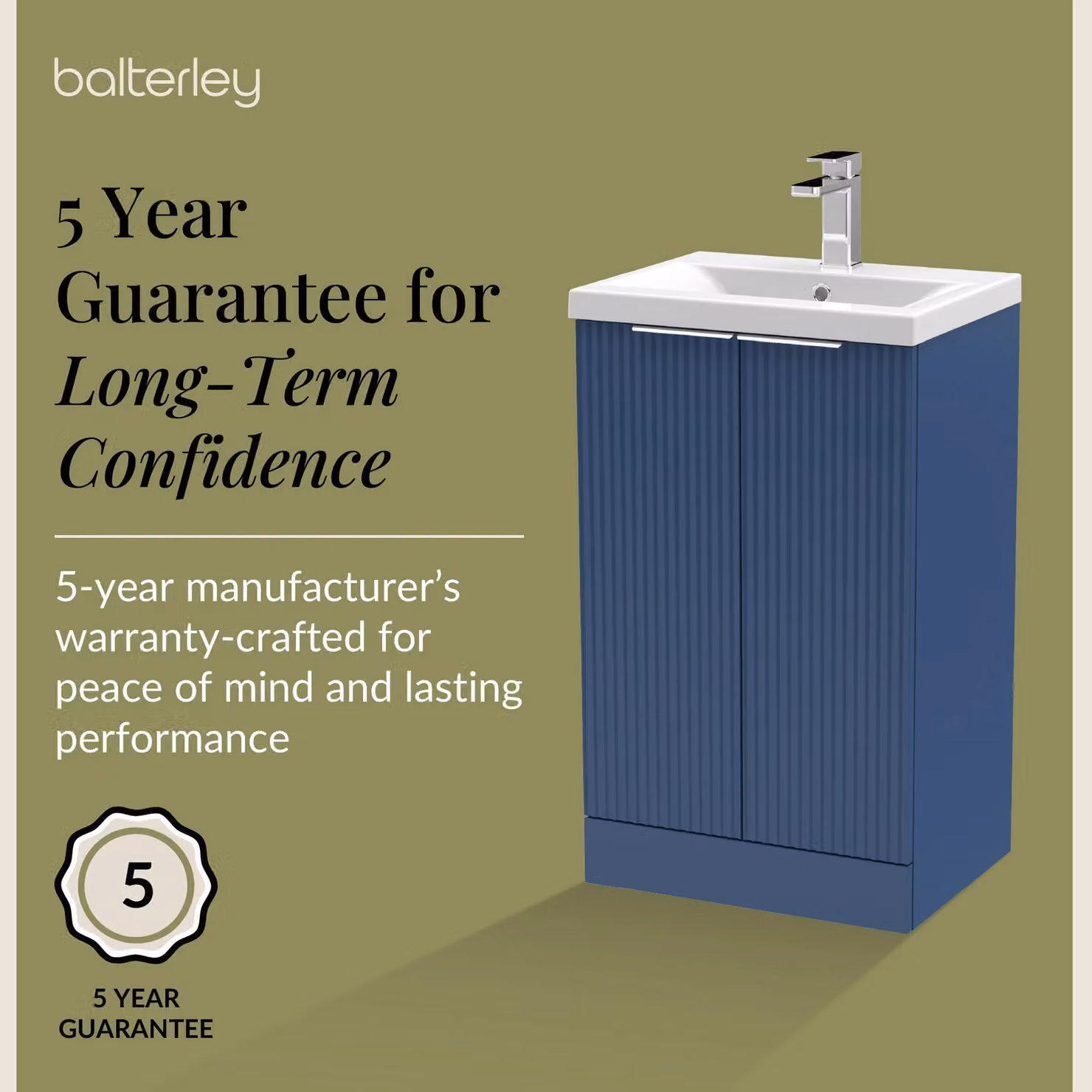 Balterley Fluted Front Floor Standing 2 Door Vanity Basin Unit, Satin Blue, W: 50 cm, H: 85 cm – 5