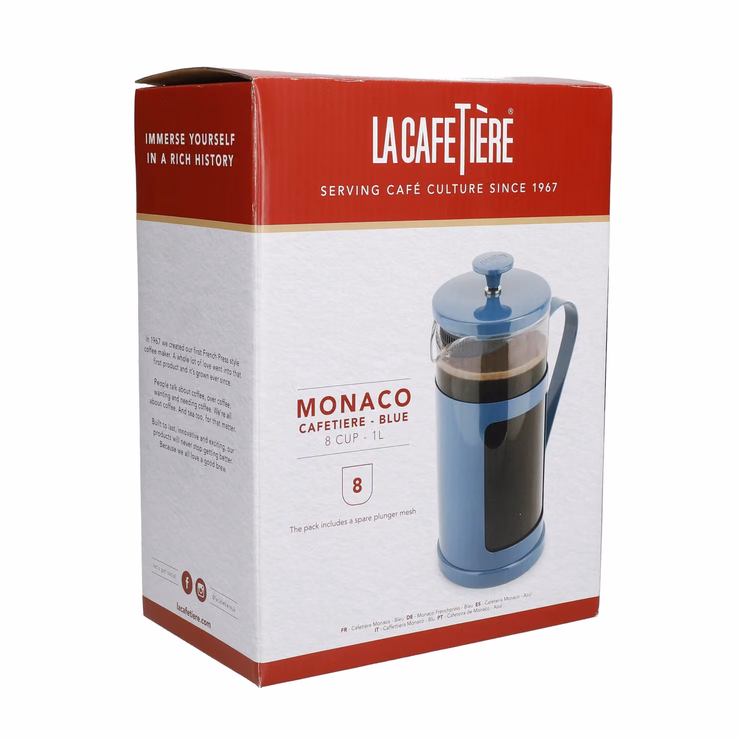 La Cafetiere Monaco Stainless Steel and Glass 8 Cup French Press Cafetiere, Blue – 5
