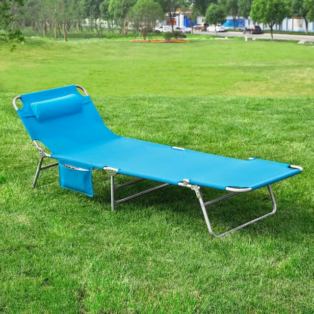 SoBuy Turquoise and Beige Reclining Folding Relax Chair with Adjustable Headrest and Textilene Fabric