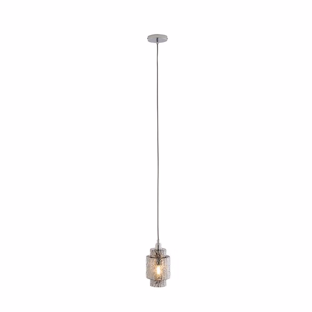 Pagazzi Lighting Evelle Chrome Single Pendant in Silver and Grey with Glass Shade – 2