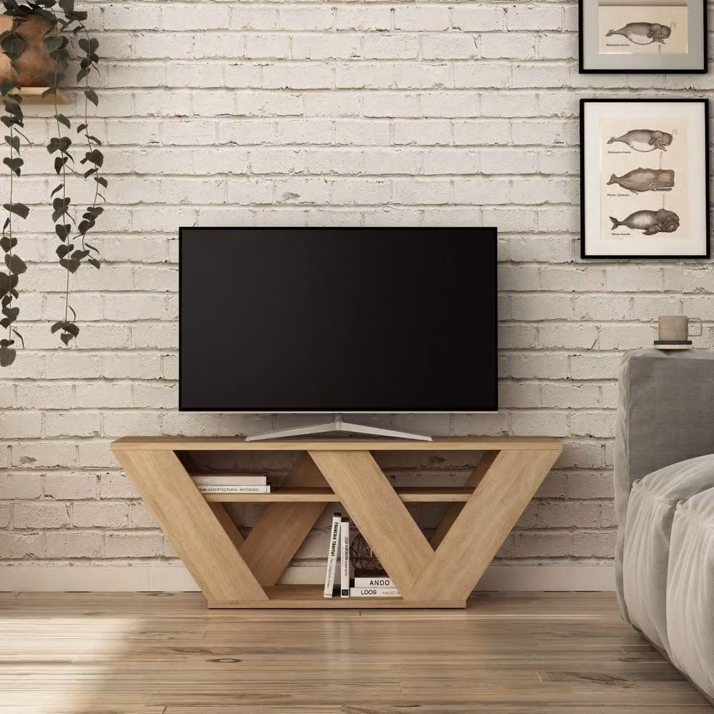 CALICOSY Pipralla TV Stand with 3 Shelves, Light Oak, W: 110 cm, D: 40 cm, H: 30 cm – 2