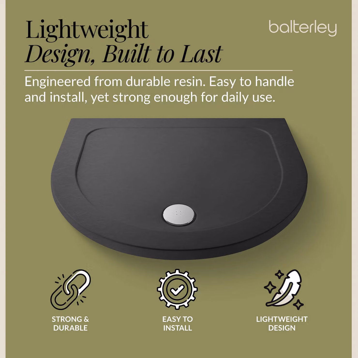 Balterley Premium D-Shaped Shower Tray in Grey – 3