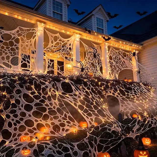 Lovii White Stretch Spider Web Halloween Party Decoration for Indoor and Outdoor Use