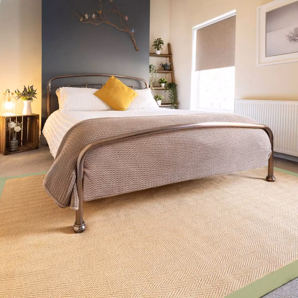 Kukoon Natural Jute and Cotton Herringbone Pattern Area Rug in Beige and Green, W/D: 120 x 170 cm – 2