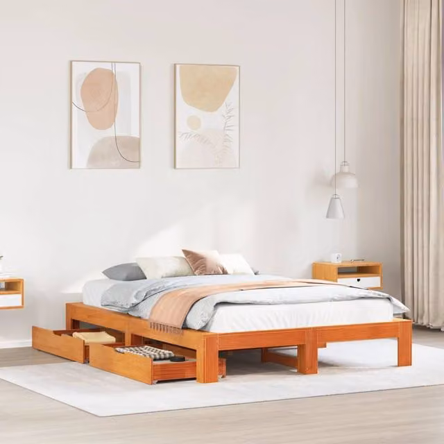 Berkfield Home Solid Wood Pine Bed Frame in Wax Brown, W: 140 cm, L: 200 cm – 1