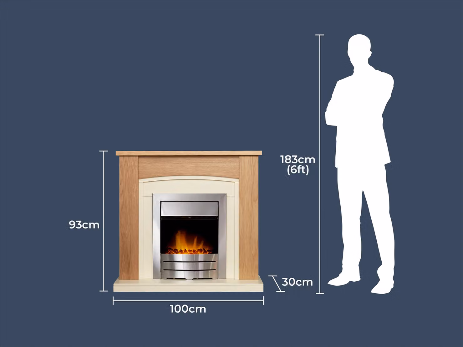 Adam Fires & Fireplaces Chilton Fireplace in Oak and Cream with Colorado Electric Fire in Brushed Steel and Grey Finish – 4