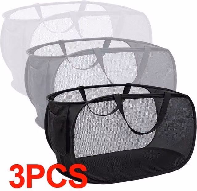 PAWNORA Foldable Mesh Laundry Basket with Handles in Multicolour – 1