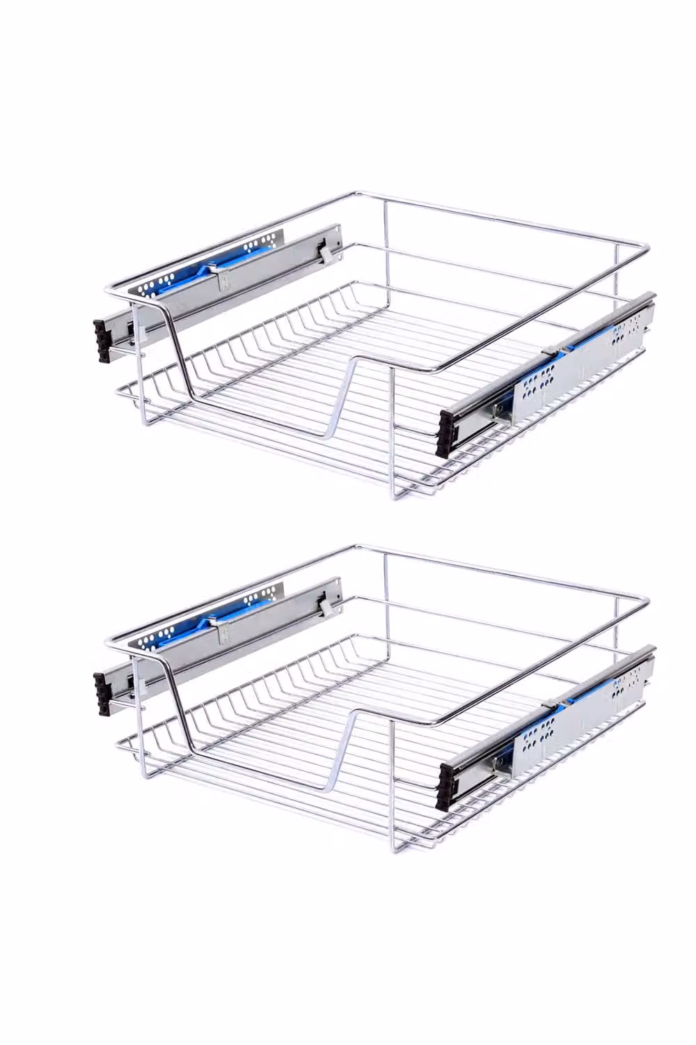 Living and Home 2 Piece Metal Sliding Kitchen Cabinet Pull Out Wire Basket Organiser in Silver, Small