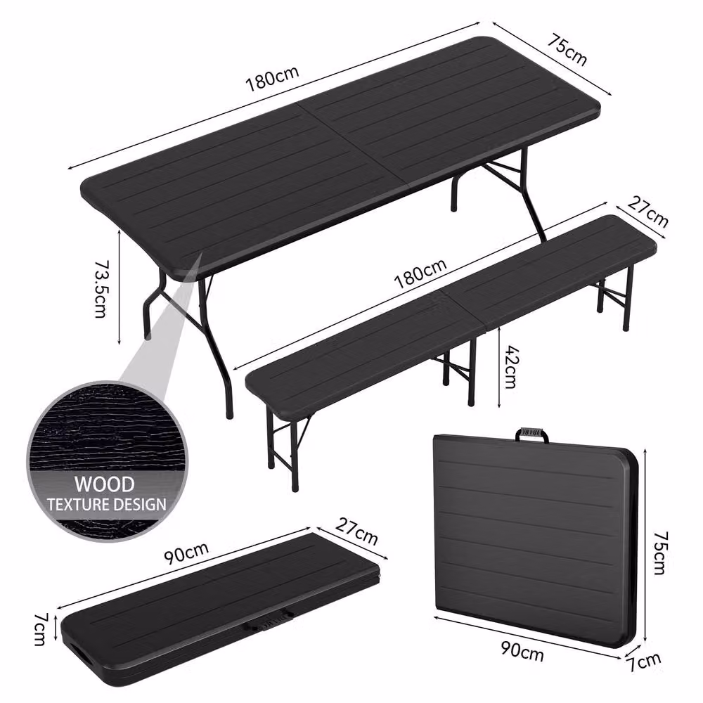 MCC Direct 6ft Folding Table and Bench Set for Indoor and Outdoor Use in Dark Wood and Dark Grey – 2