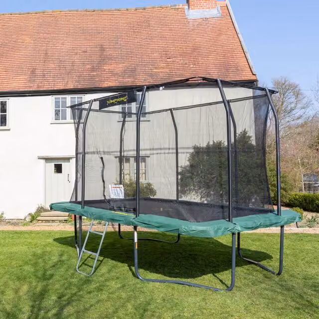 JumpKing Rectangular Trampoline V2 in Green and Grey, 14ft