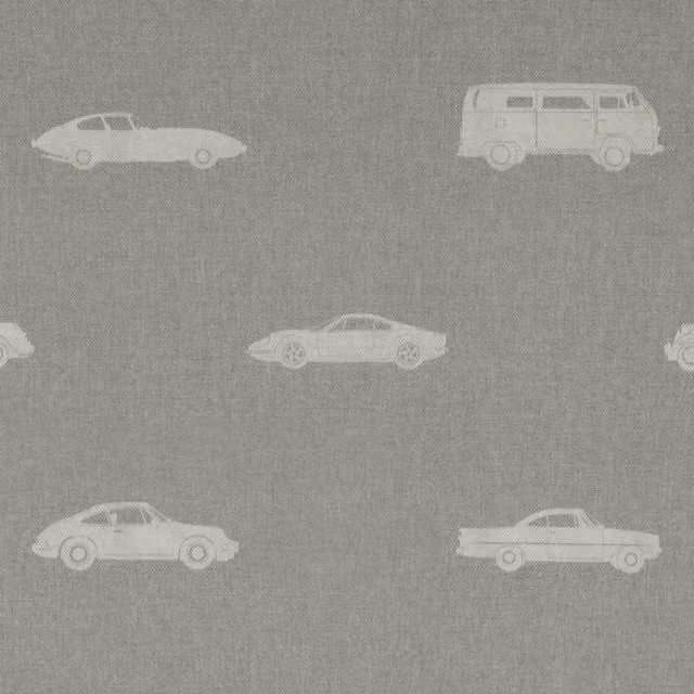 Ante Decor Vintage Cars Printed Cotton Fabric in French Grey