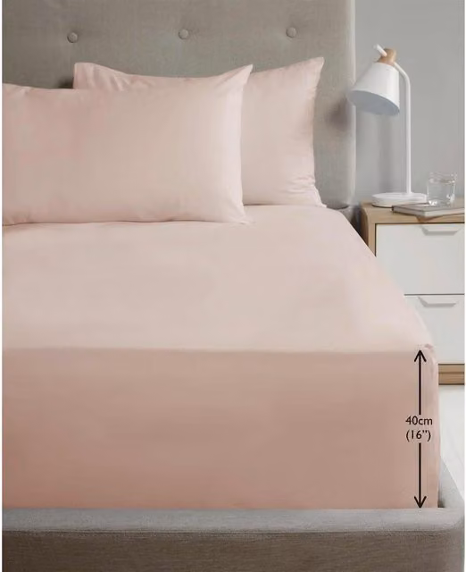 HomeSpace Direct 180TC Percale Fitted Sheet and Pillowcase Pair in Pink, W/D/H: 90 x 200 cm