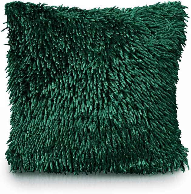 Velosso Modern Square Shaggy Chenille Cushion in Green
