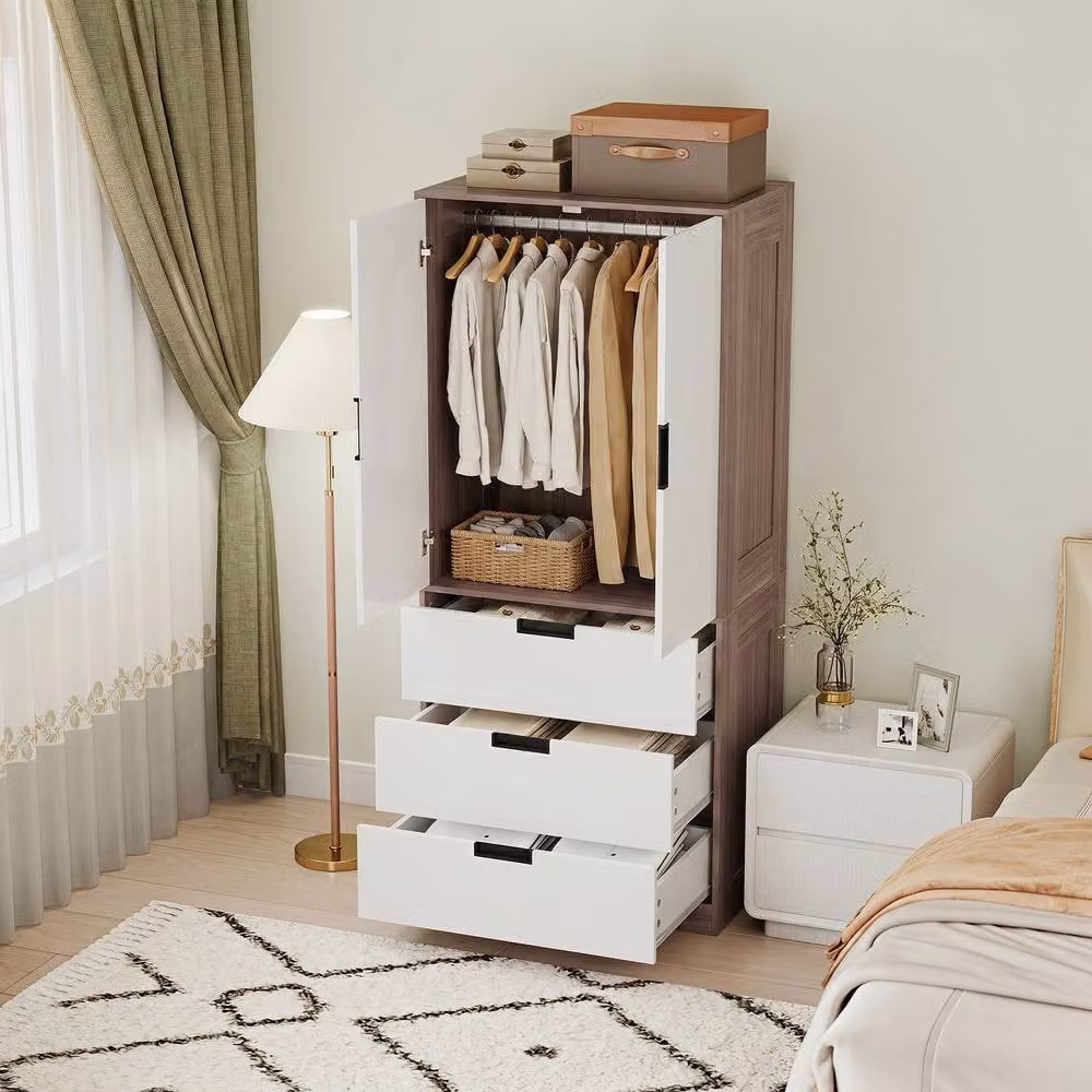 STILVORA Modern Wardrobe with 2 Hinged Doors and 3 Internal Drawers in Brown and White – 6