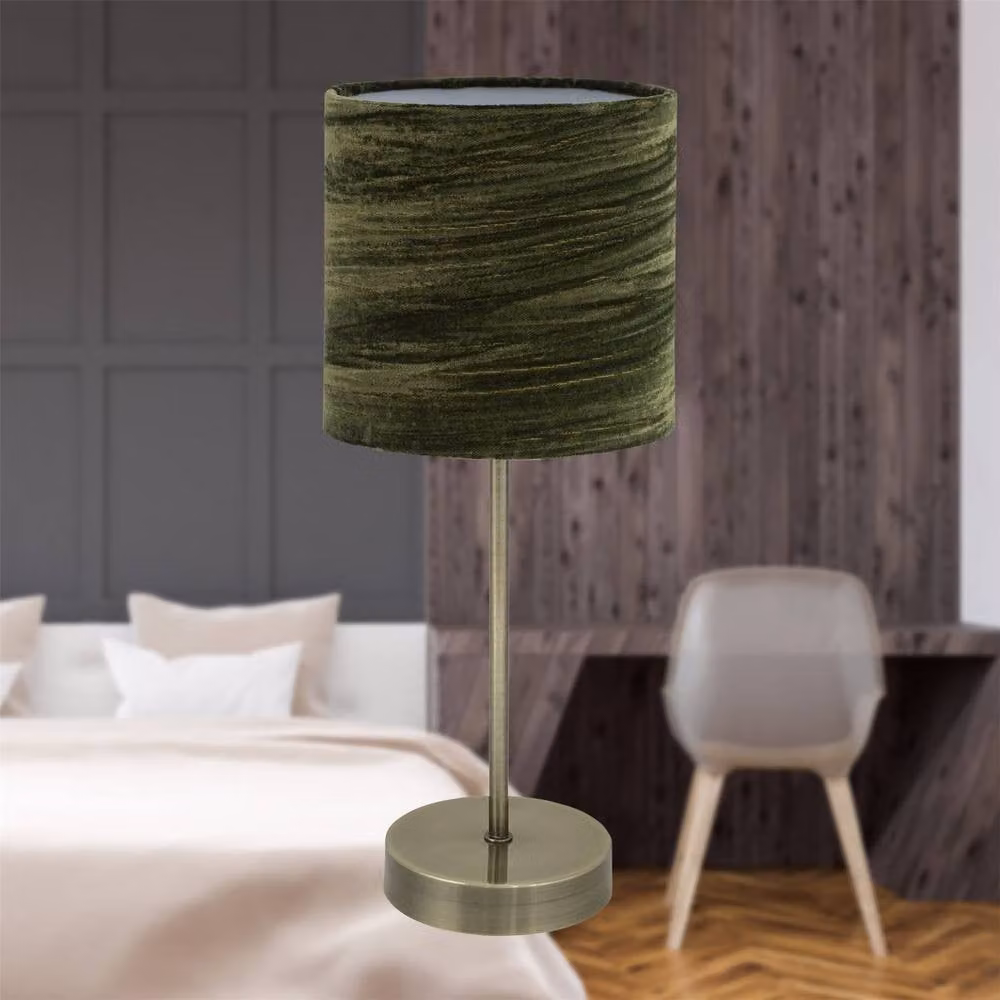 First Choice Lighting Antique Brass Stick Table Lamp with Green Fabric Shade – 3