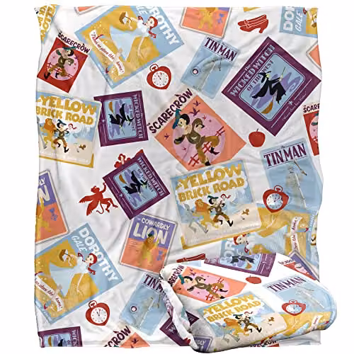 LOGOVISION The Wizard of Oz Character Print Super Soft Fleece Throw Blanket, Multicolour and White, W: 152 cm, D: 127 cm – 1