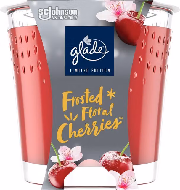 Glade Scented Jar Candle with Essential Oils, Floral Cherries, 129g, Pink and Red