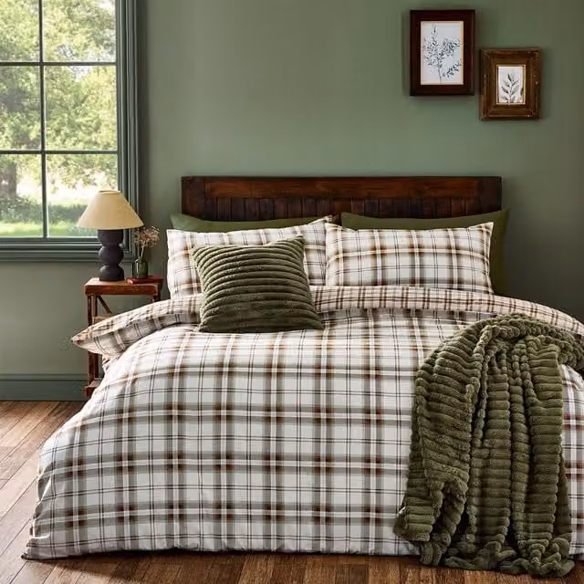 Catherine Lansfield Kelso Check Reversible Duvet Cover Bedding Set in Burnt Orange and Multicolour