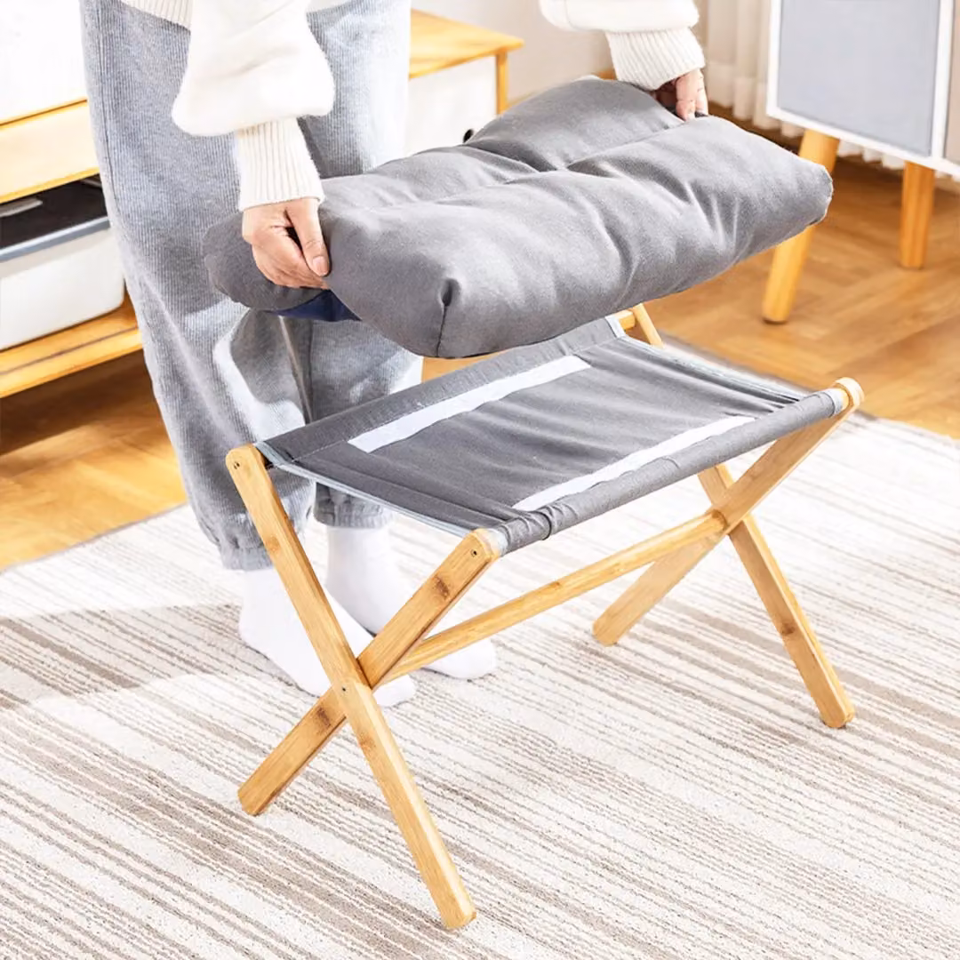 SPETLEK Under-Desk Footstool in Grey with Bamboo Wood Frame – 3