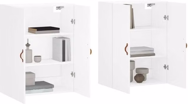 Berkfield Home Set of 2 White Wall Mounted Cabinets with Hinged Doors and Internal Shelves, W/D/H: 69.5 x 34 x 90 cm