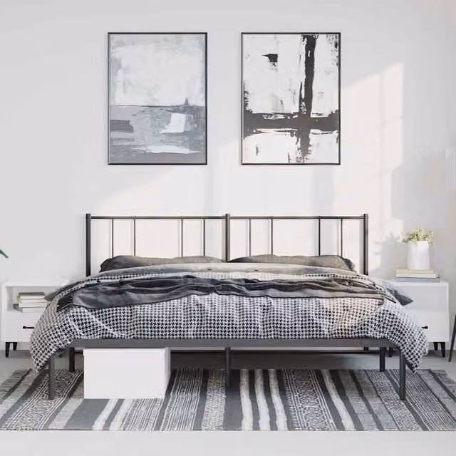 Berkfield Home Metal Bed Frame with Headboard in Black, W/D/H: 193 x 198 x 90 cm