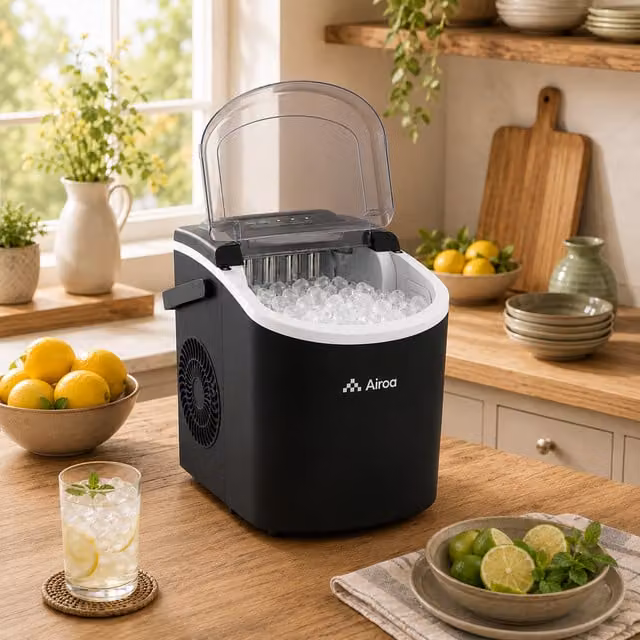 Livingandhome Portable Countertop Bullet Ice Maker with Carry Handle and Ice Scoop, Black and Transparent