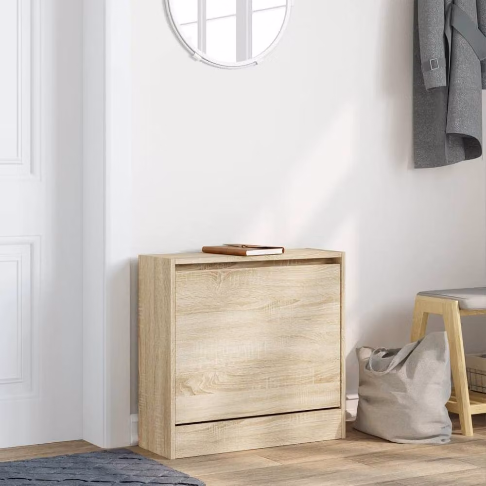 Berkfield Home Sonoma Oak Shoe Cabinet in Beige, W/D/H: 60 x 21 x 57 cm – 2
