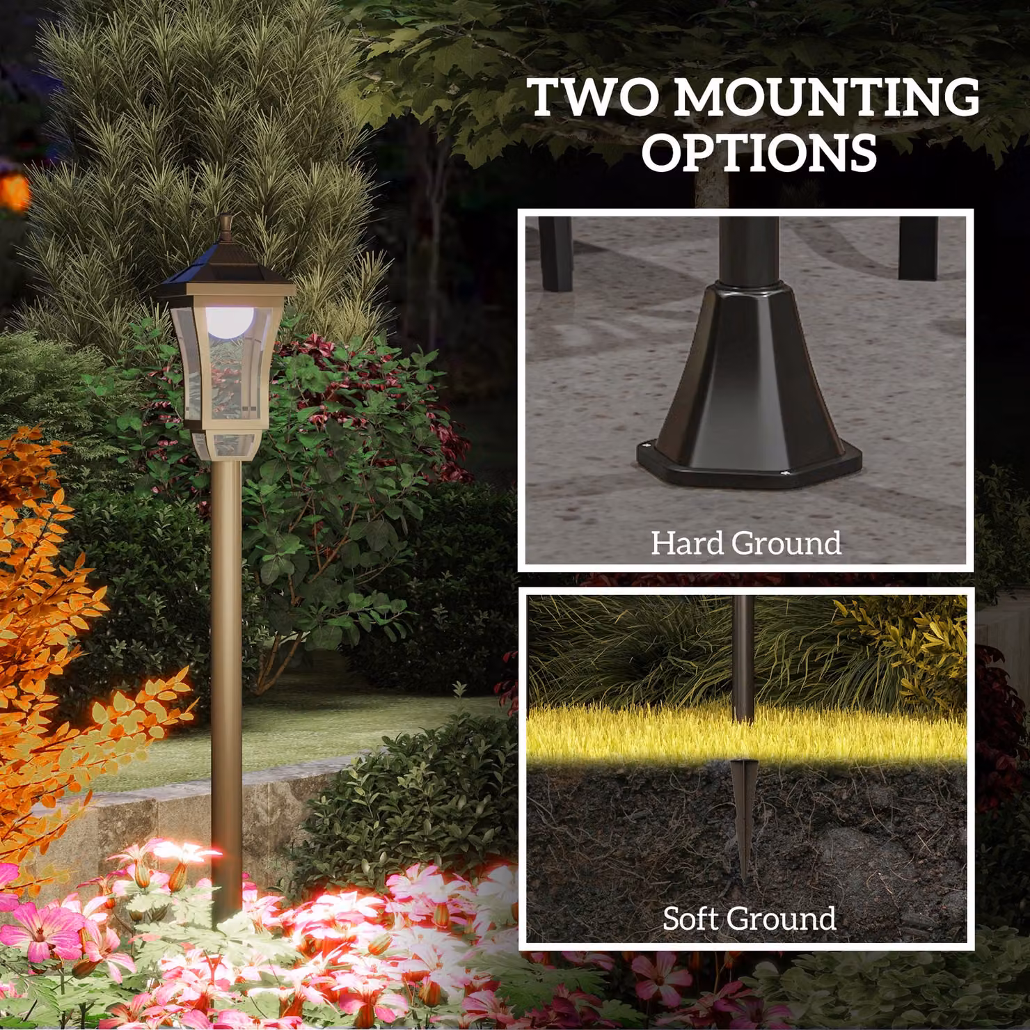 Outsunny Solar LED Garden Post Light, Waterproof IP44 Outdoor Lantern in Black with Cool White Light, Height: 130 cm – 5